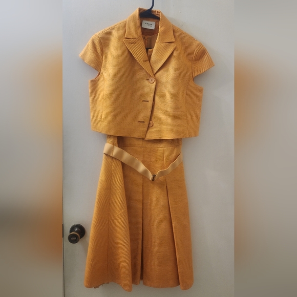 Akris Punto Vintage Orange Two-Piece Dress Set Size 8 Mulberry Silk.